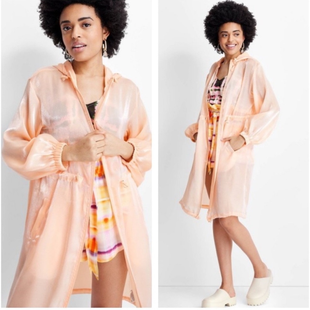 Future Collective Cinched Waist Hooded Jacket- Peach Size. XXL